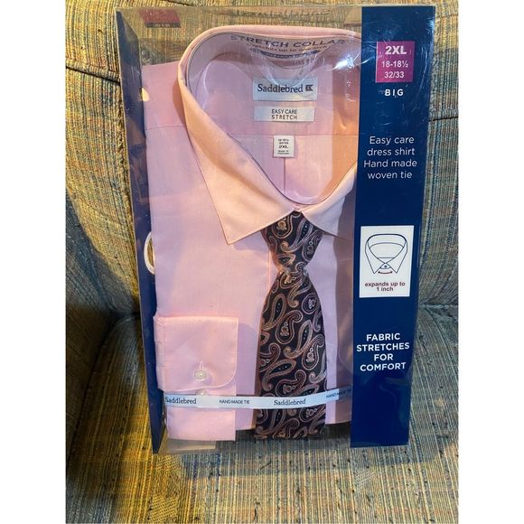 Saddlebred NIB Pink Button-Down Easy Care Shirt w/Tie, Men’s Size 2XL, MSRP $75 - Picture 2 of 6